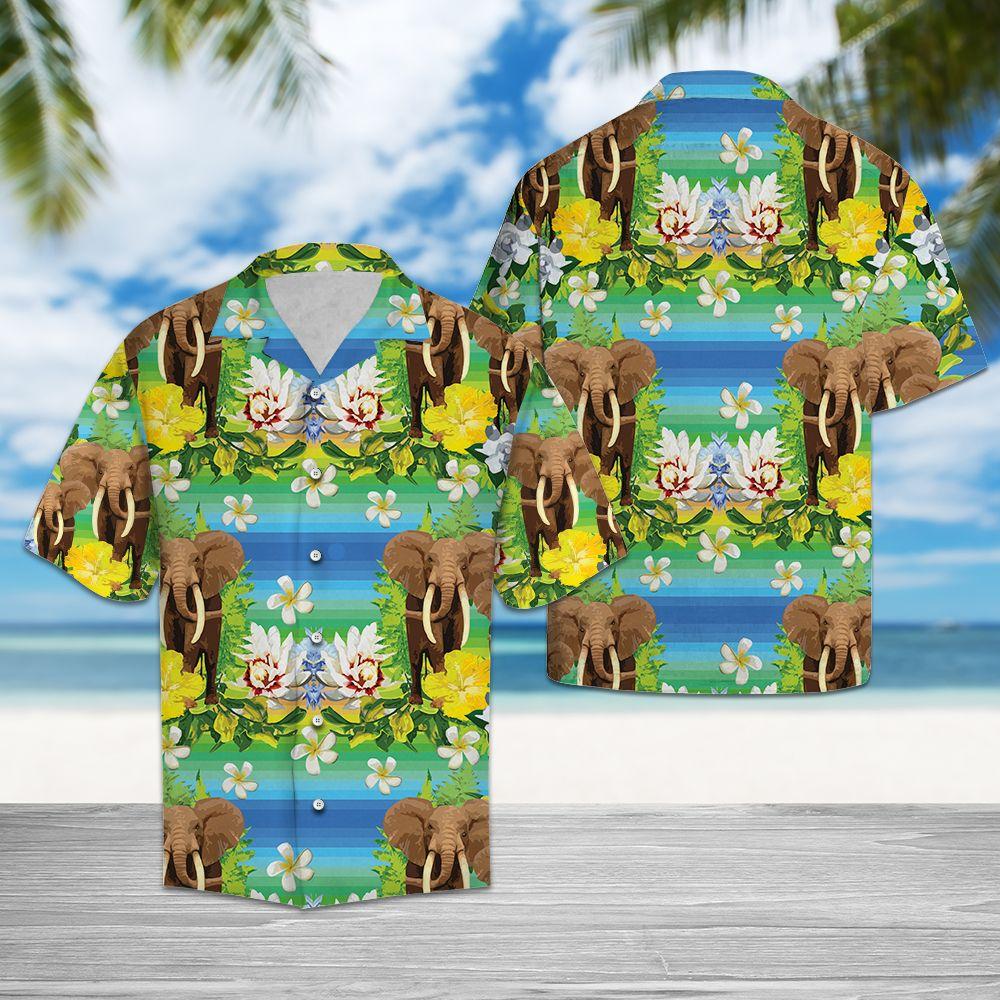 Aloha Shirt Mother’s day Father’s day unique gift ideas for mom & dad from daughter & son kids, meaningful birthday presents –  Elephant Tropical Flowers G5703 – Hawaii Shirt