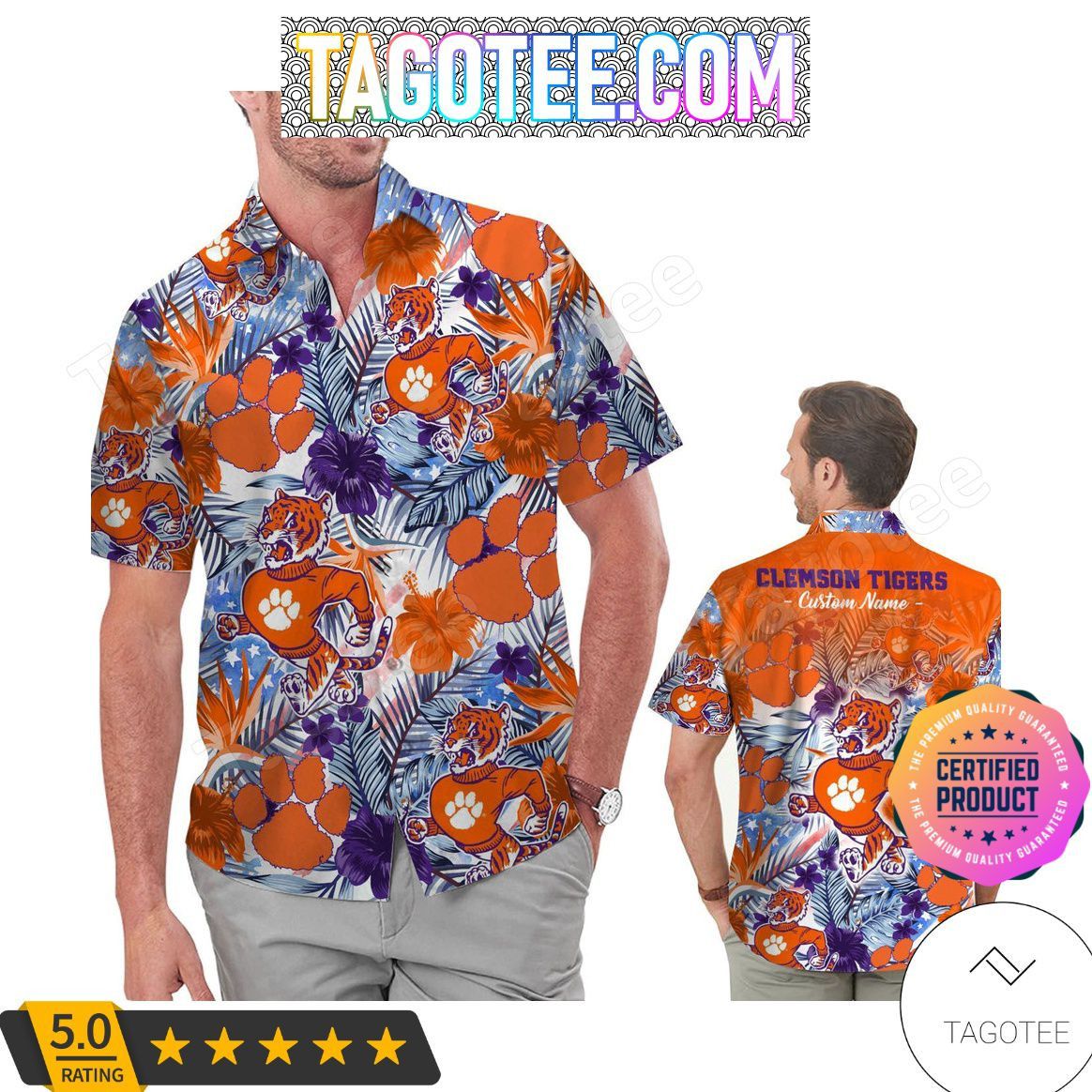 NCCA Clemson Tigers Custom Name Hawaiian Shirt V10 Aloha Shirt