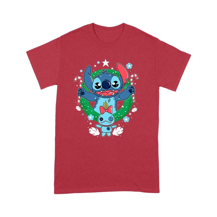 Christmas Gift Stitich Smile And Have Christmas Cane Candy In The Holly Leaf Christmas Tree With A Little Stitich – Standard T-shirt