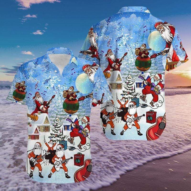 Cover Your Body With Amazing Santa Claus Love Guitar Hawaii Aloha Shirts Ha77732