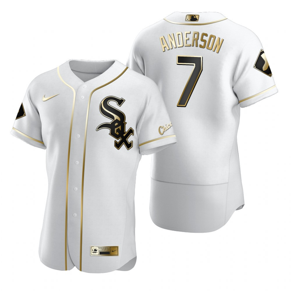 Chicago White Sox #7 Tim Anderson MLB Golden Brandedition White Jersey Gift For White Sox Fans