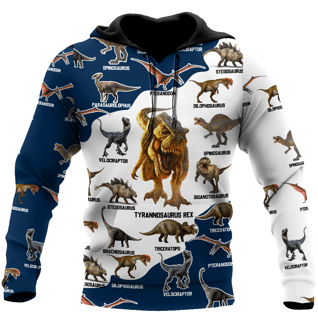 Blue And White Dinosaurs All Over Print 3D Hoodie Shirt For Men And Women