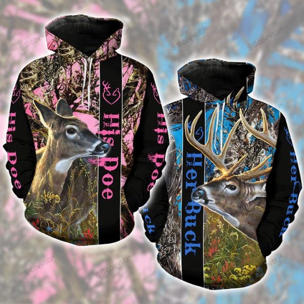 Buck & Doe Blue & Pink Couple Hoodie