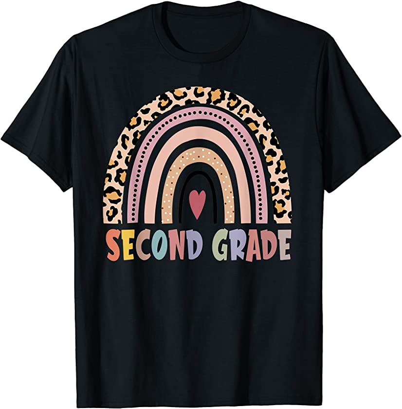 Womens Leopard Rainbow Team Second Grade Girls Boys Teacher T-Shirt