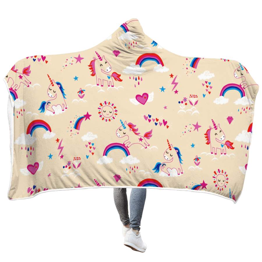 Unicorn with rainbow and star Custom Hooded Blanket