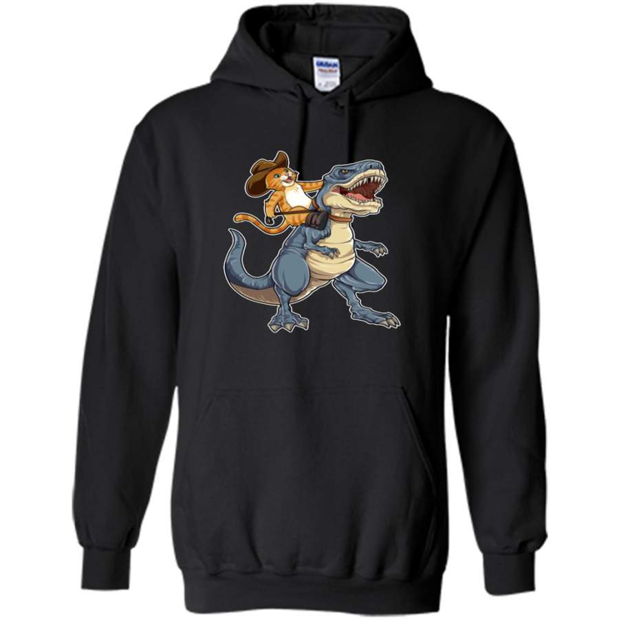 Cat Cowboy Riding T-rex Dinosaur, Funny Purrassic Kitty Kitten Dino Gifts – Gildan Heavy Blend Hoodie