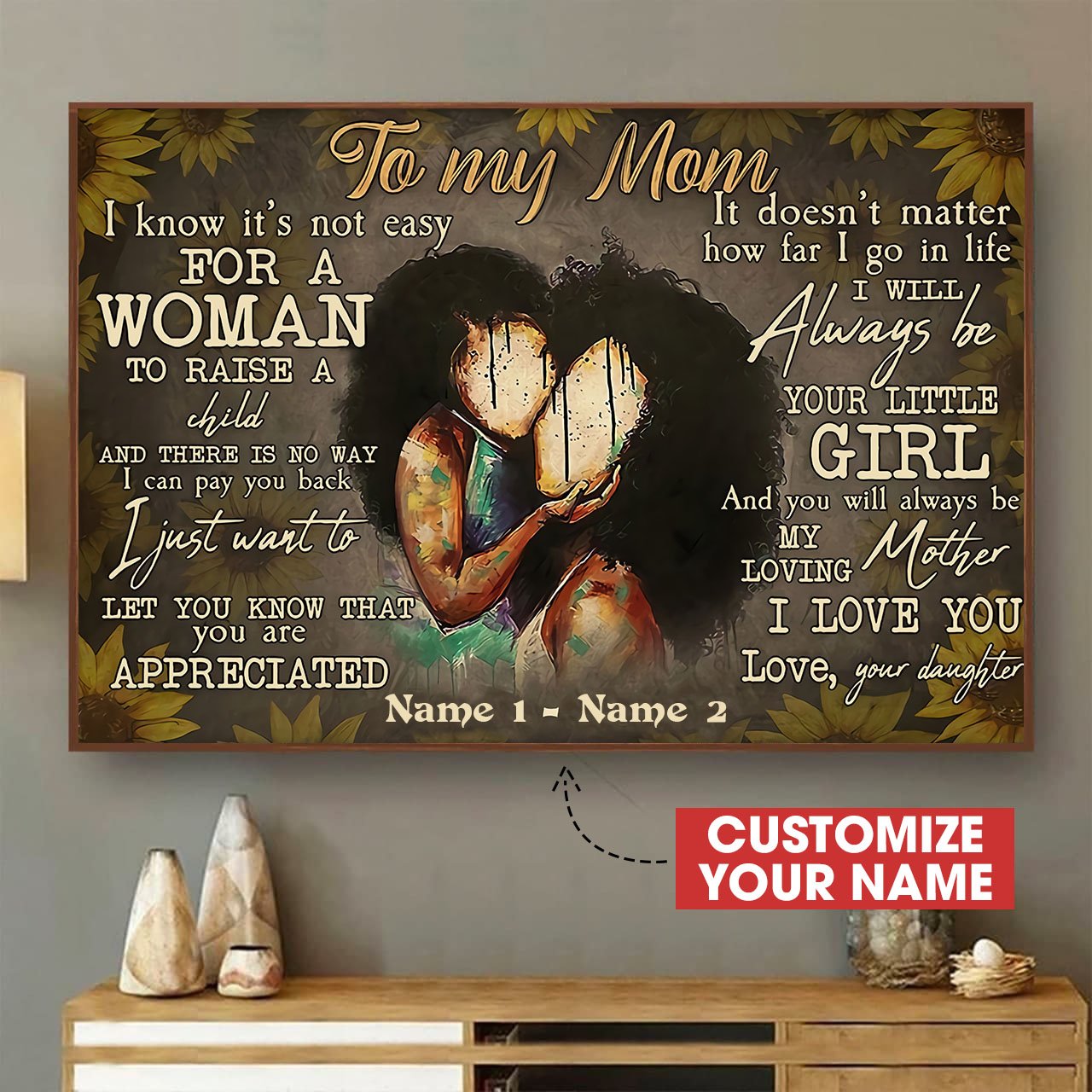 To My Mom Black Woman Canvas Personalized Painting Art Home Decoration Gift Idea