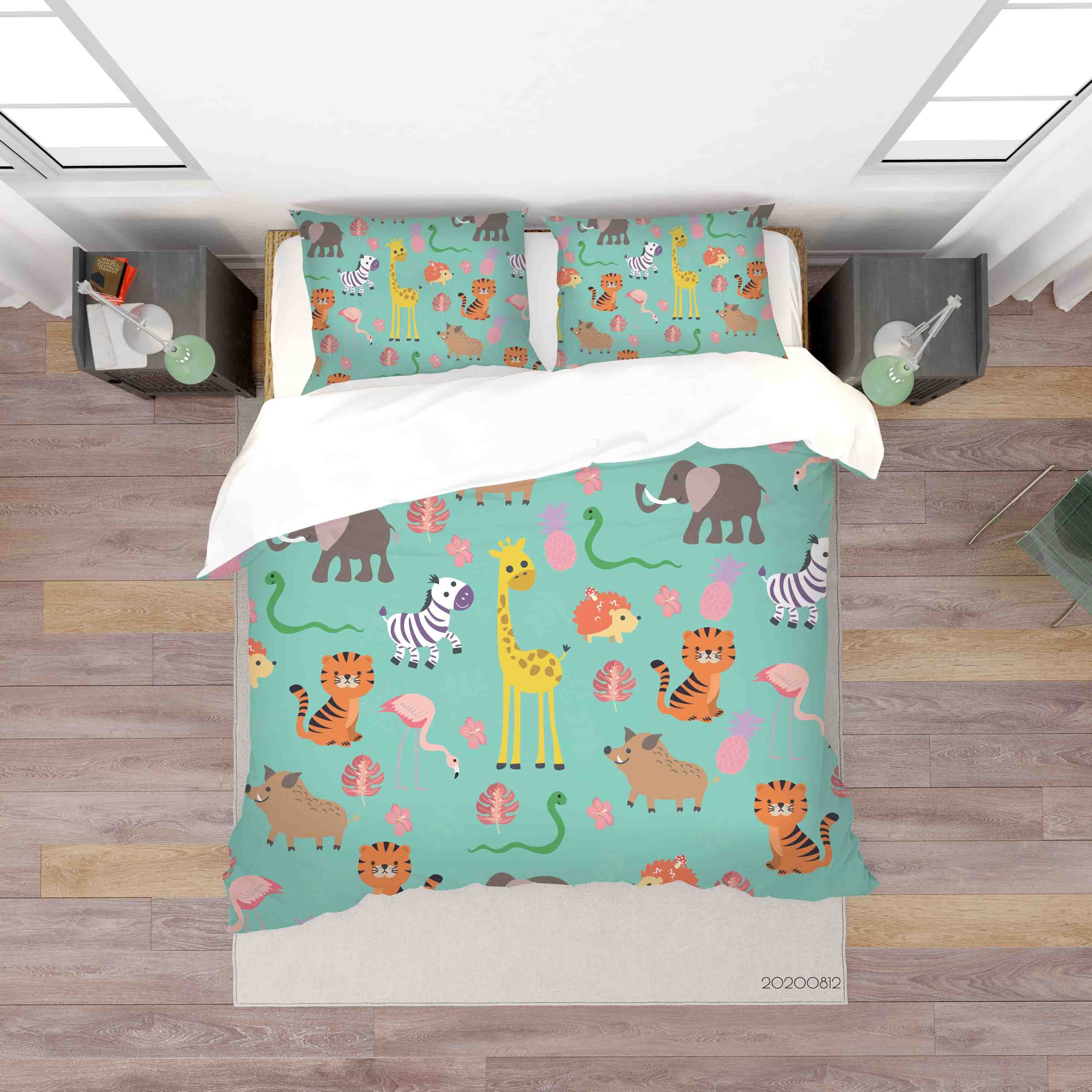 3D Colorful Giraffe Lion Animal Green Quilt Cover Set Bedding Set Duvet Cover Pillowcases Lxl