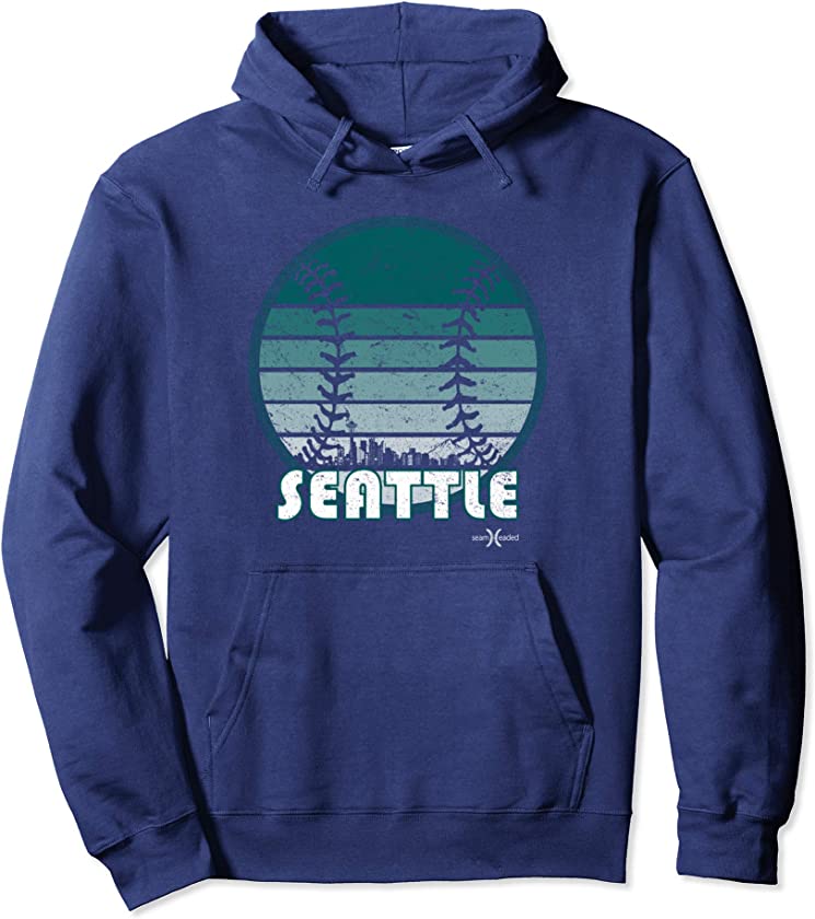 Vintage Seattle Baseball Sunset with Retro City Skyline Pullover Hoodie