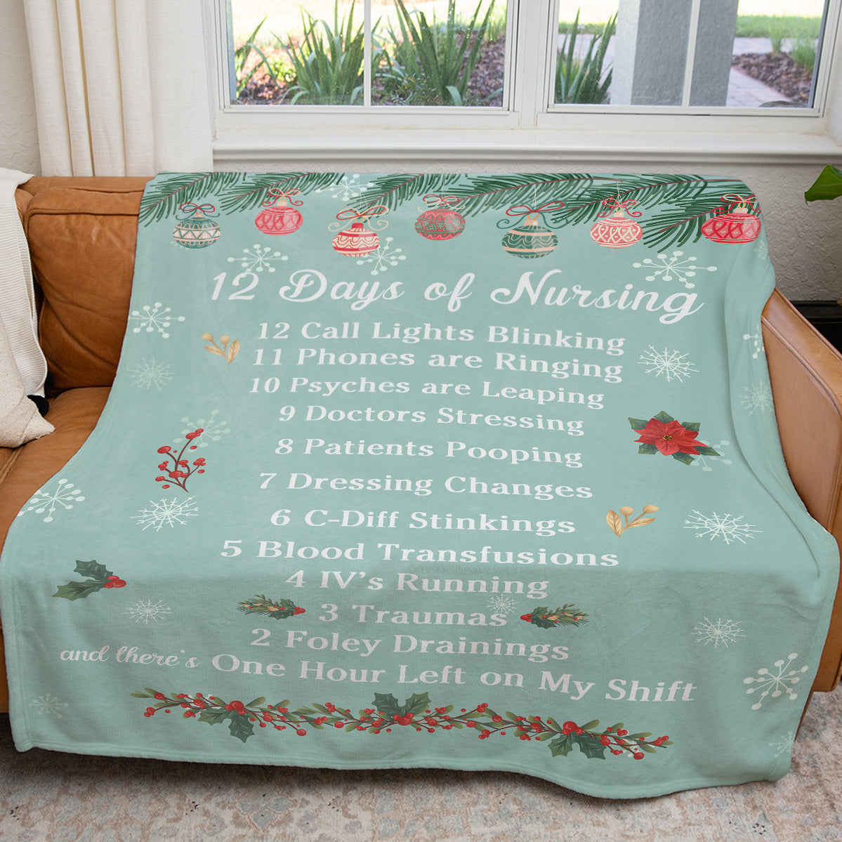 12 Days Of Christmas Nursing Style Blanket, Funny Nurse Blanket Christmas Gift Ideas