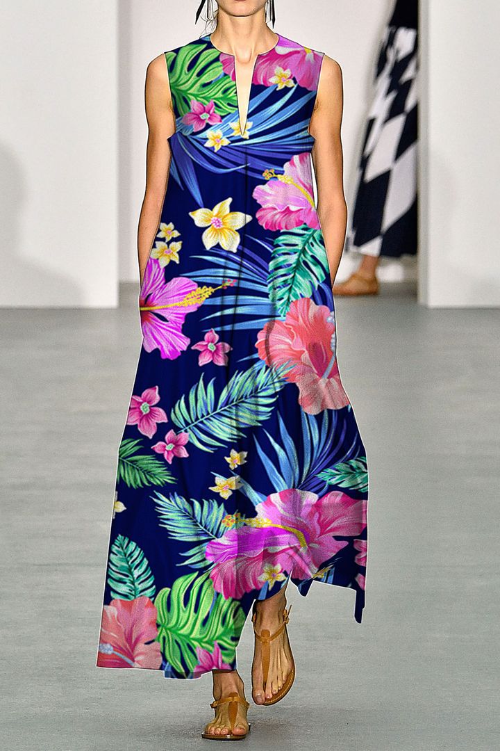 Hawaii Flower Hibiscus Neon Colorful V Neck Maxi Dress Ha70508