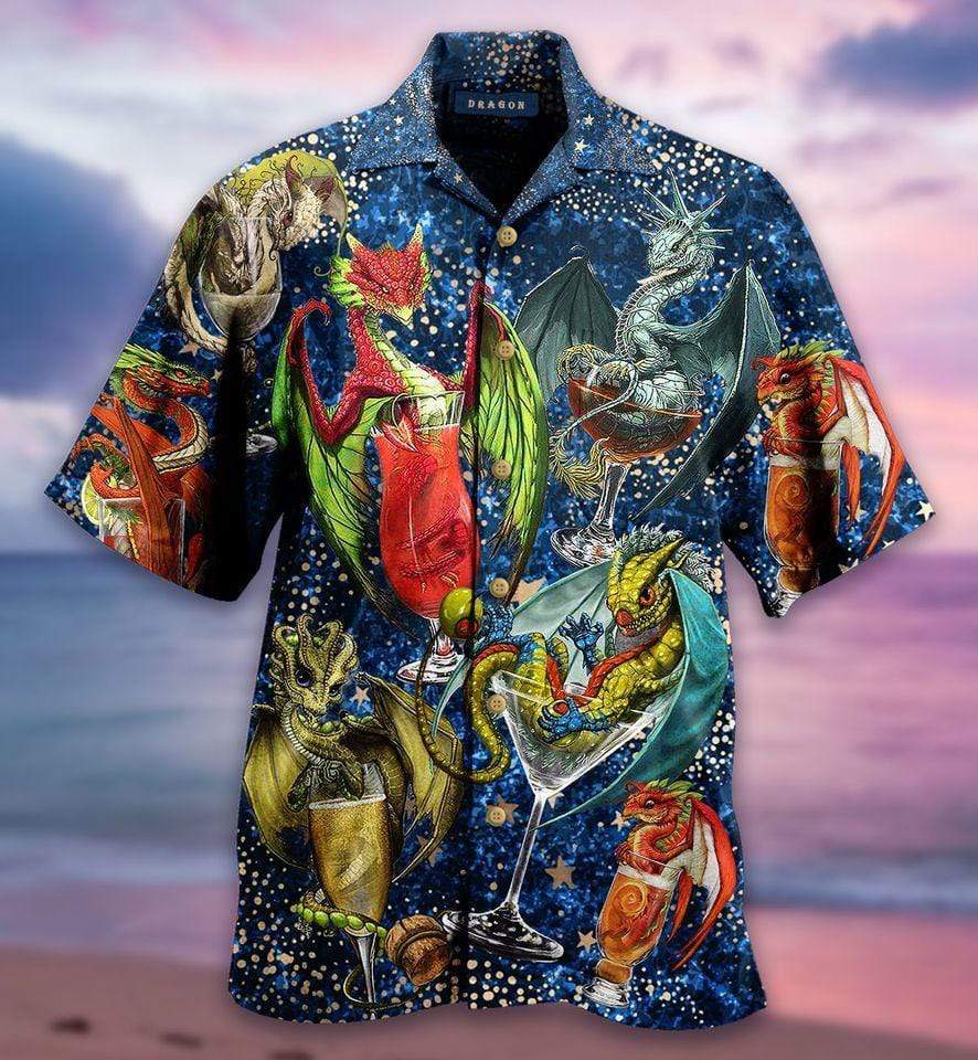 Funny Dragon With Cocktail Galaxy Hawaii Shirt Unisex Full Size Adult Colorful Ha2520