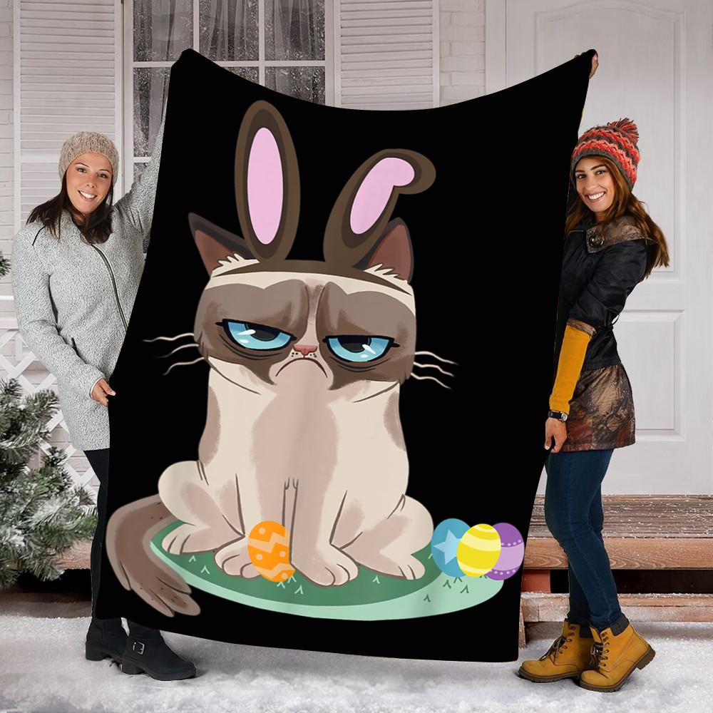 Custom Blanket Grumpy Cat Easter Egg Bunny Blanket – Fleece Blanket