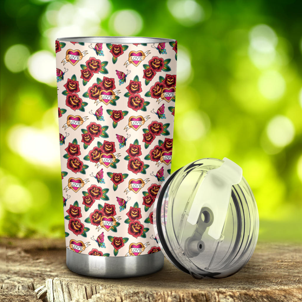 Old School Tattoo Rose Pattern Tumbler