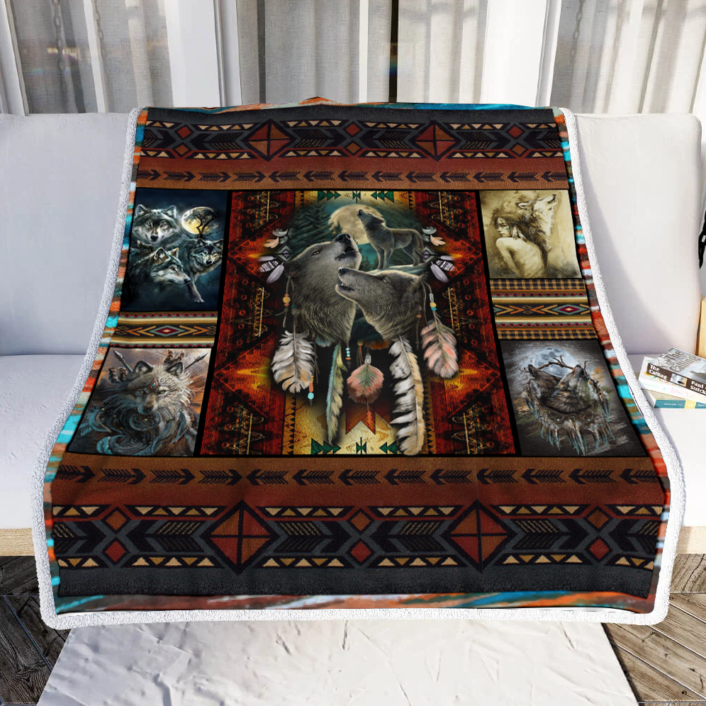 Native Amerian Wolf Spirit Throw Blanket