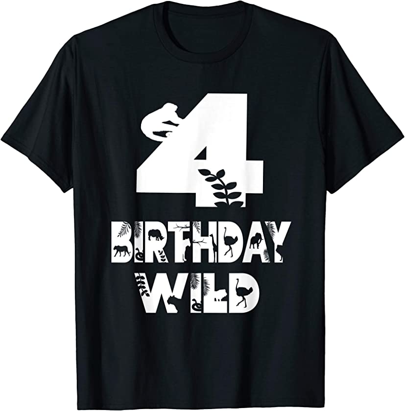 4th Birthday Wild Kid 4 Years Old Zoo Theme Animal Party T-Shirt