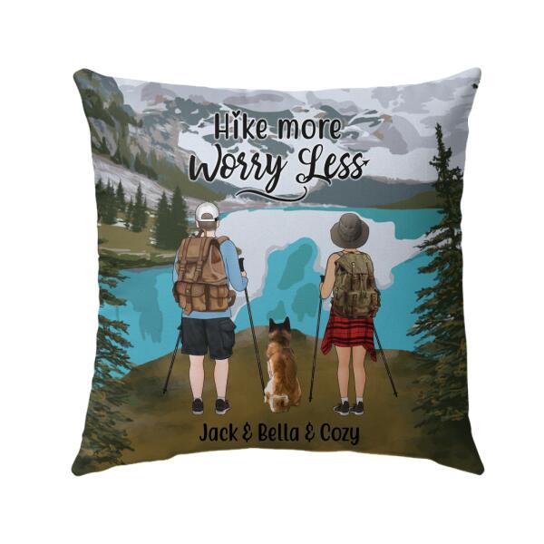Personalized Pillow, Couple Hiking With Dogs – Gift For Hikers, Dog Lovers