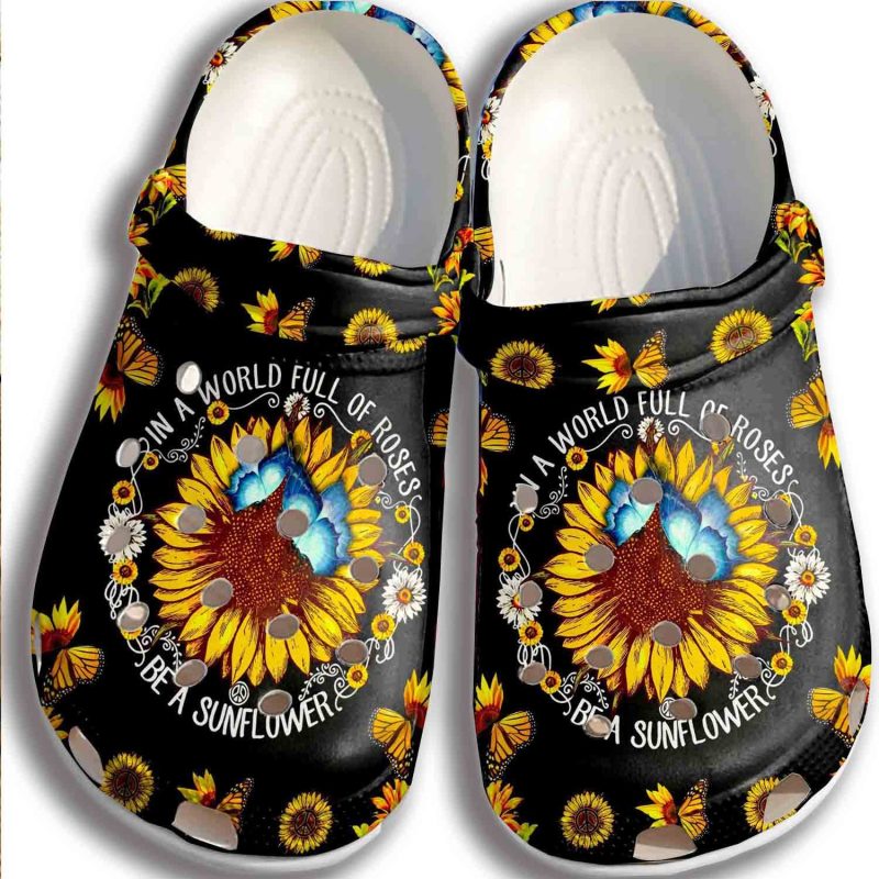 Sunflower Butterfly Hippie Croc Shoes Women – Be A Sunflower Shoes Crocbland Clog Gifts For Mother Day