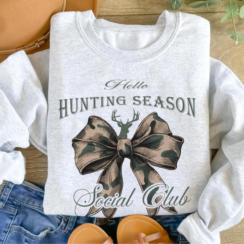 Hello Hunting Season Sweatshirt, Social Club Camo Hunting Coquette Bow Shirt Classic Menswear