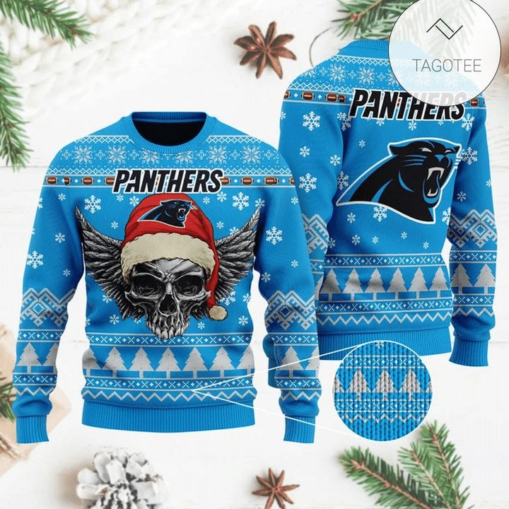 Carolina Panthers Skull Gift For Fan Ugly Wool Sweater Christmas V2