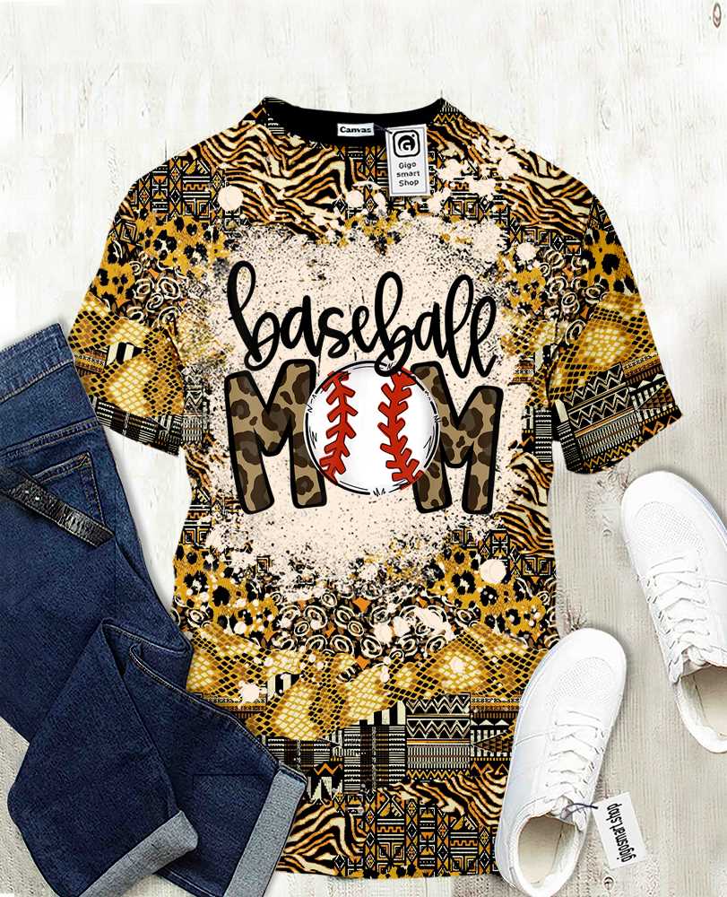 Leopard Baseball Mom Black Queen Melanin Africa Culture T-Shirt 3D Long Sleeve Gift Mother Birthday