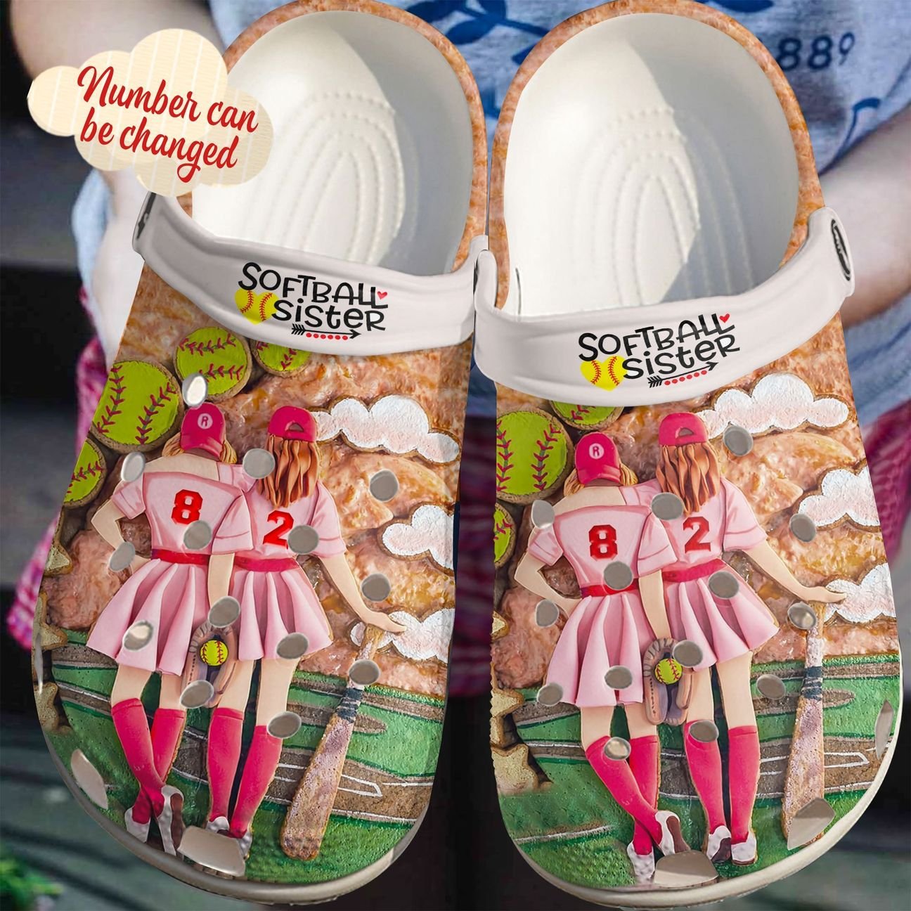 Softball Personalize Clog, Custom Name, Text, Fashion Style For Women, Men, Kid, Print 3D Whitesole Personalized Sisters