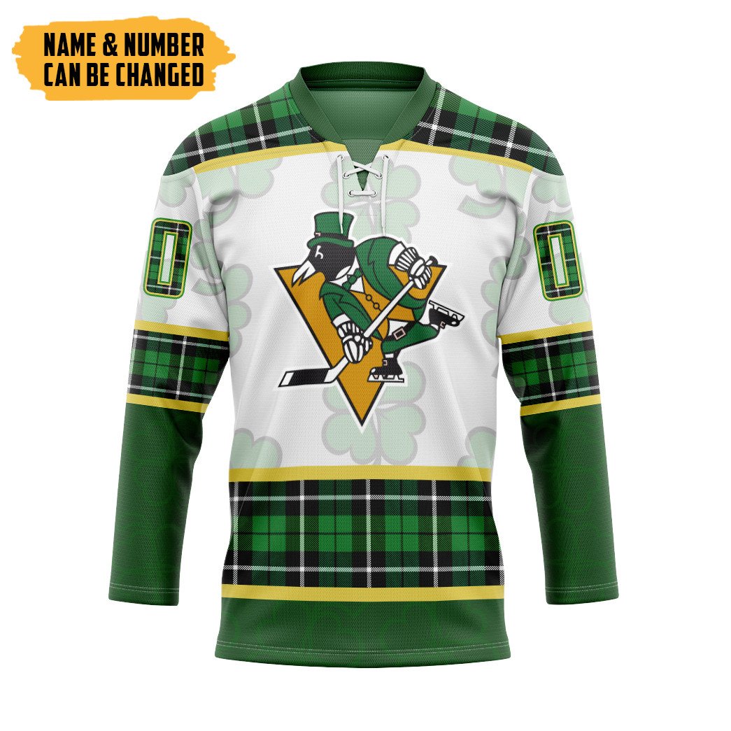 Gearhumans 3D Pittsburgh Penguins St Patrick Day Custom Name Custom Number Hockey Jersey