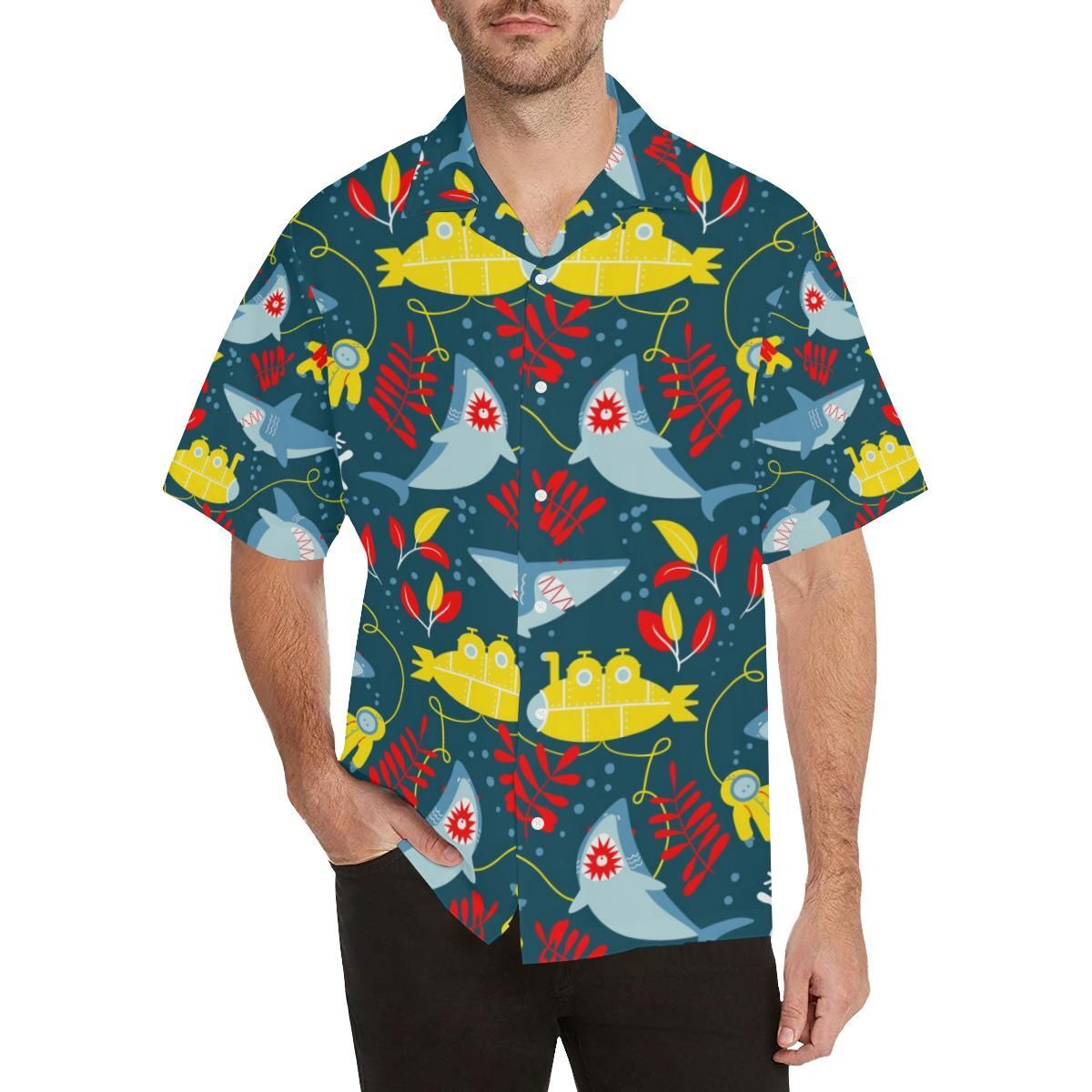 Shark Pattern Men’S All Over Print Hawaiian Shirt