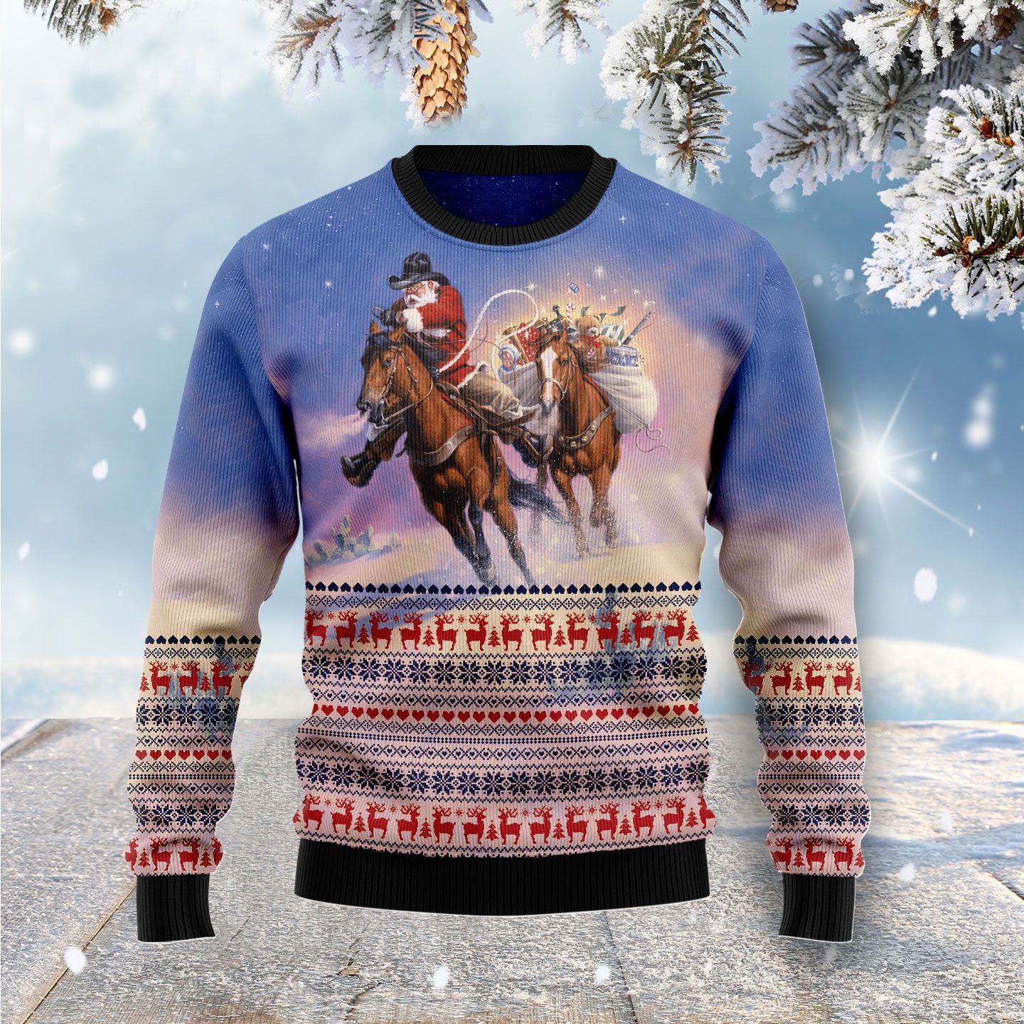 Cowboy Santa Claus Ugly Christmas Sweater | For Men & Women | Adult | Us5767