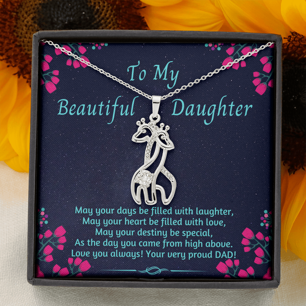 From Dad – Giraffes Necklace With Message Card For Daughter