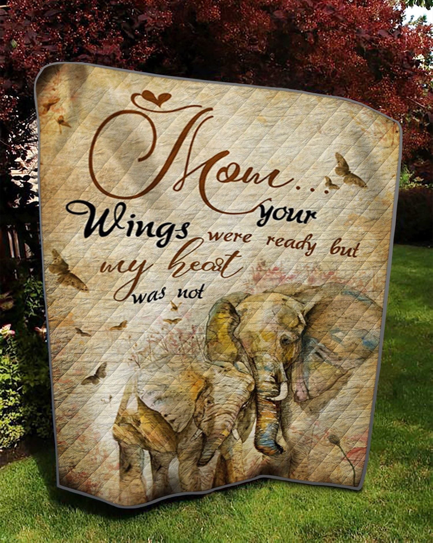 Personalized Elephant Mother Your Wings Were Ready But My Heart Was Not To My Mom From Son From Daughter Quilt Blanket Great Customized Blanket Gifts For Birthday Christmas Thanksgiving Mother’S Day