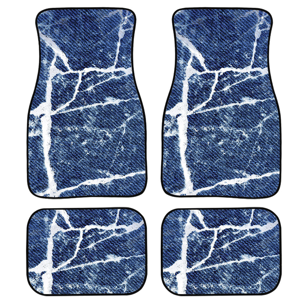 Marble Denim Jeans Pattern Print Front And Back Car Floor Mats, Front Car Mat