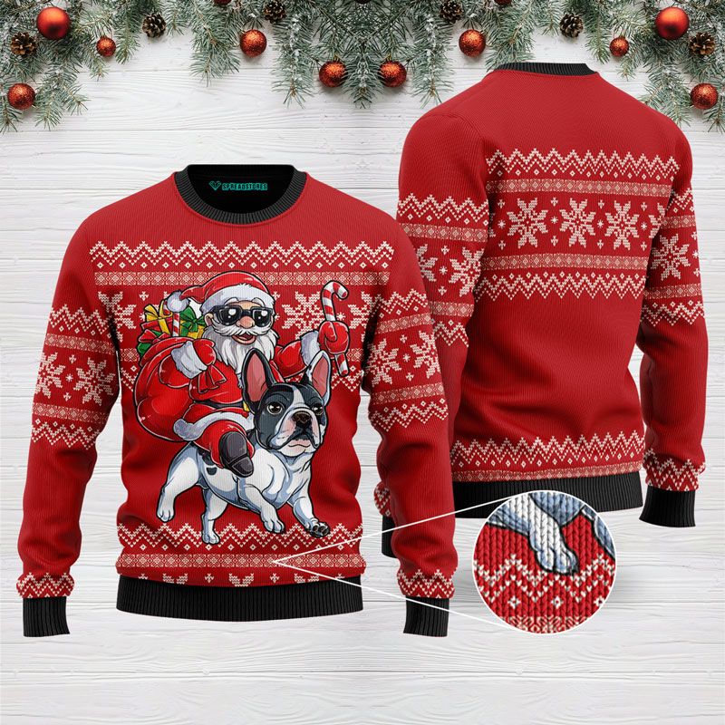 Santa Riding French Bulldog Ugly Sweater 1411