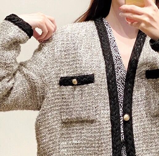 Women Sweater Tweed Solid V-Neck Loose Splicing Single Breasted Knitted Cardigan Coat Metal Button Pockets Vintage Autumn alx