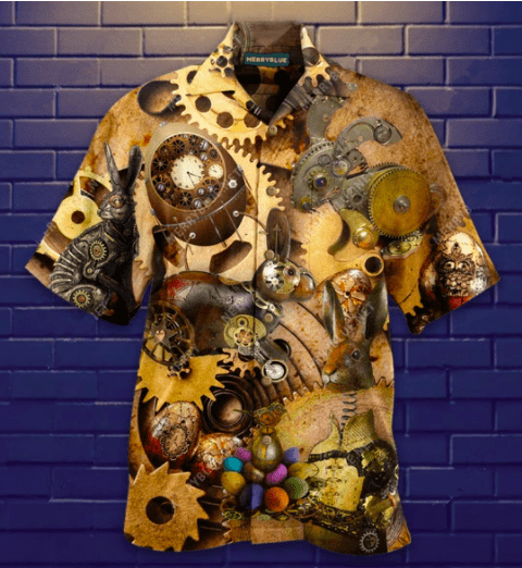 Check out this awesome Easter Bunny Steampunk Brown Unisex Hawaiian Aloha Shirts