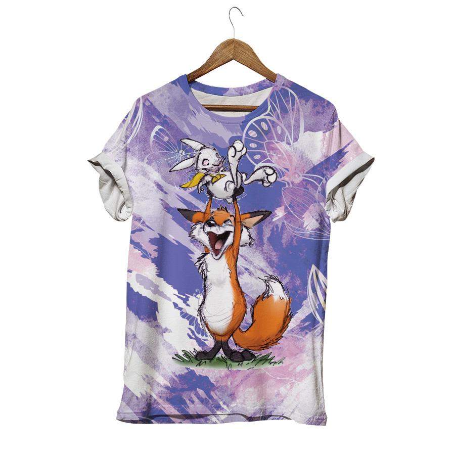 Red Fox Playing White Rabbit Fox T-shirt