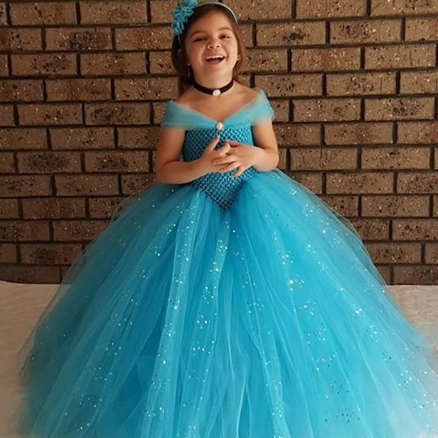 Baby Girls Glitter Princess Tutu Dress Kids Crochet Tulle Elsa Dress Ball Gown with Hairbow Children Birthday Party Dresses alx