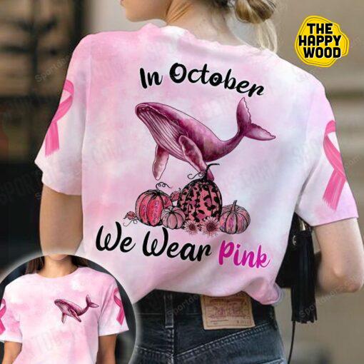 Whale In October We Wear Pink All-Over Print T-Shirt Sweatshirt