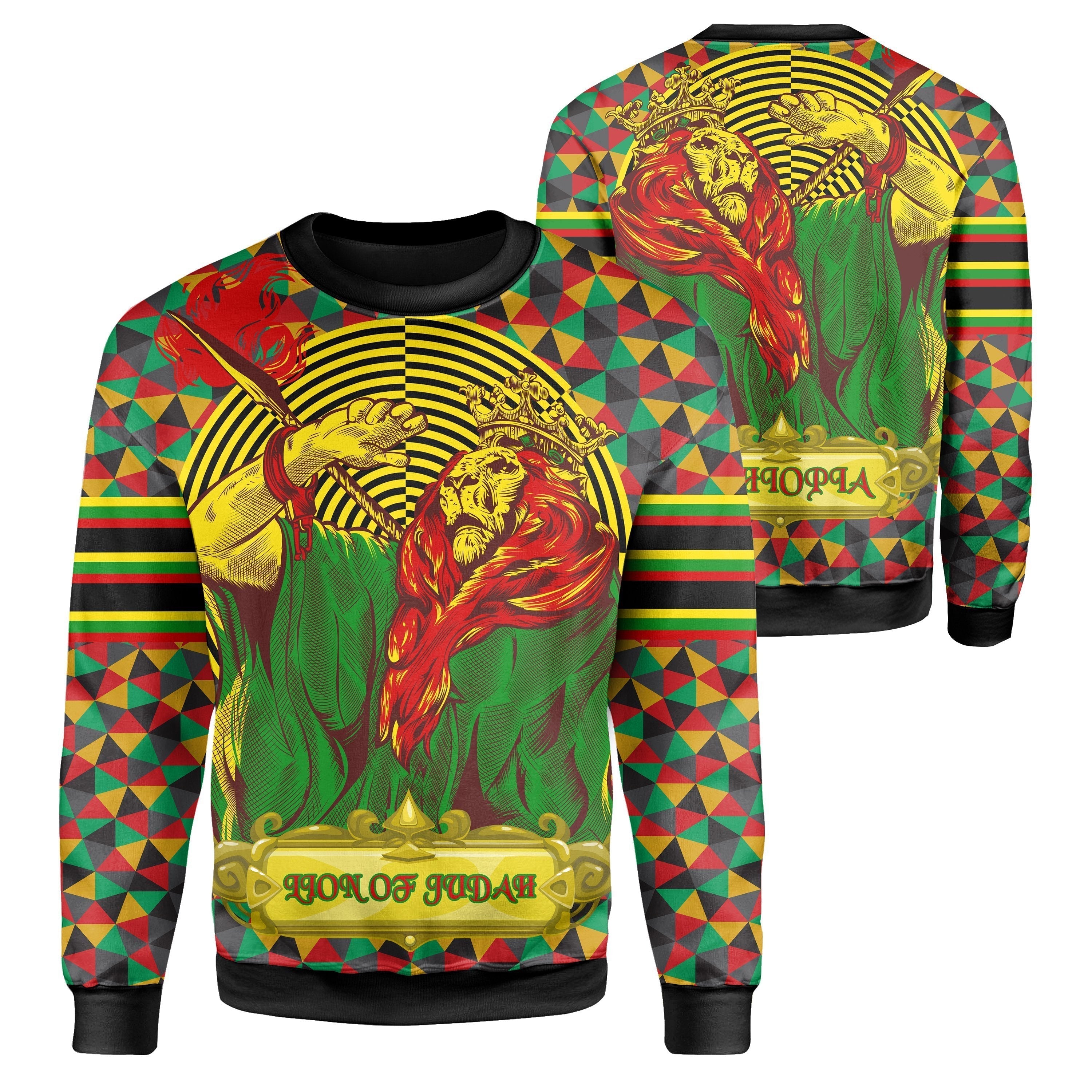 Wonder Print Shop Sweatshirt – Lion Of Judah African Ethiopian Reggae Crewneck Sweatshirt