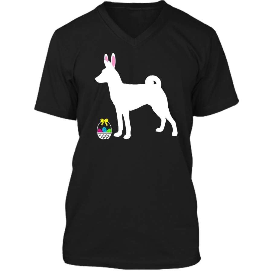 Basenji Easter Bunny Dog Silhouette T-Shirt Mens Printed V-Neck T