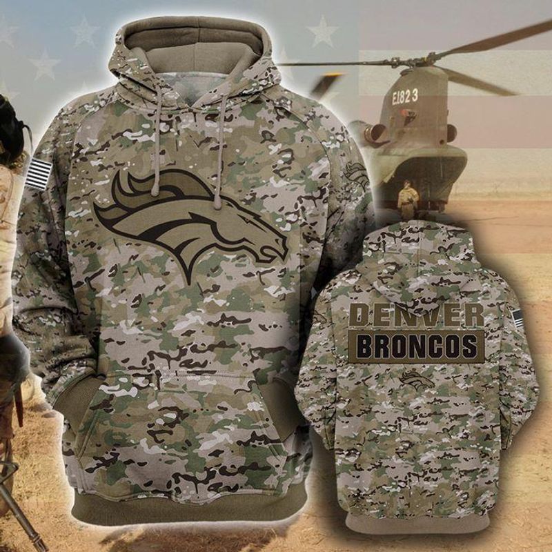 Denver Broncos Camouflage Veteran 3D Cotton T-Shirt Hoodie