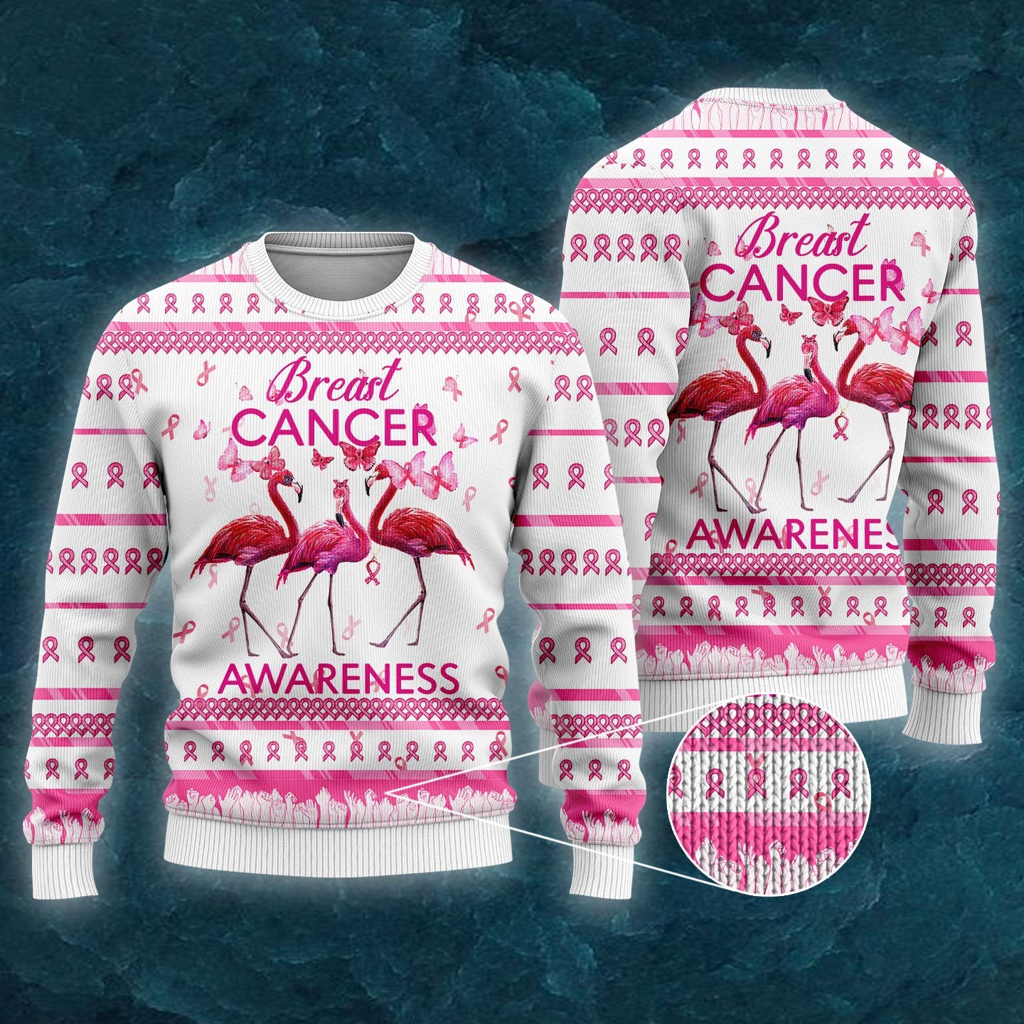 Flamingo Breast Cancer Awareness Ugly Christmas Sweater | For Men & Women | Adult | Uh1119