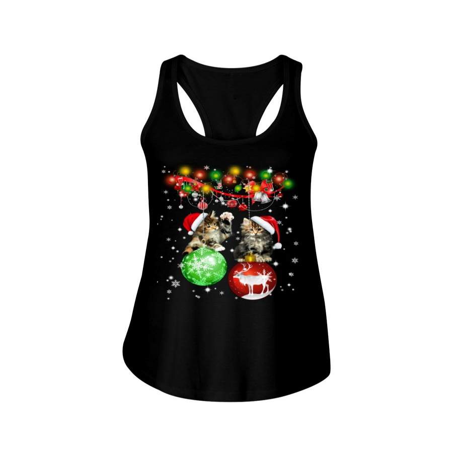 Christmas Cute Kittens With Balls Ladies Flowy Tank