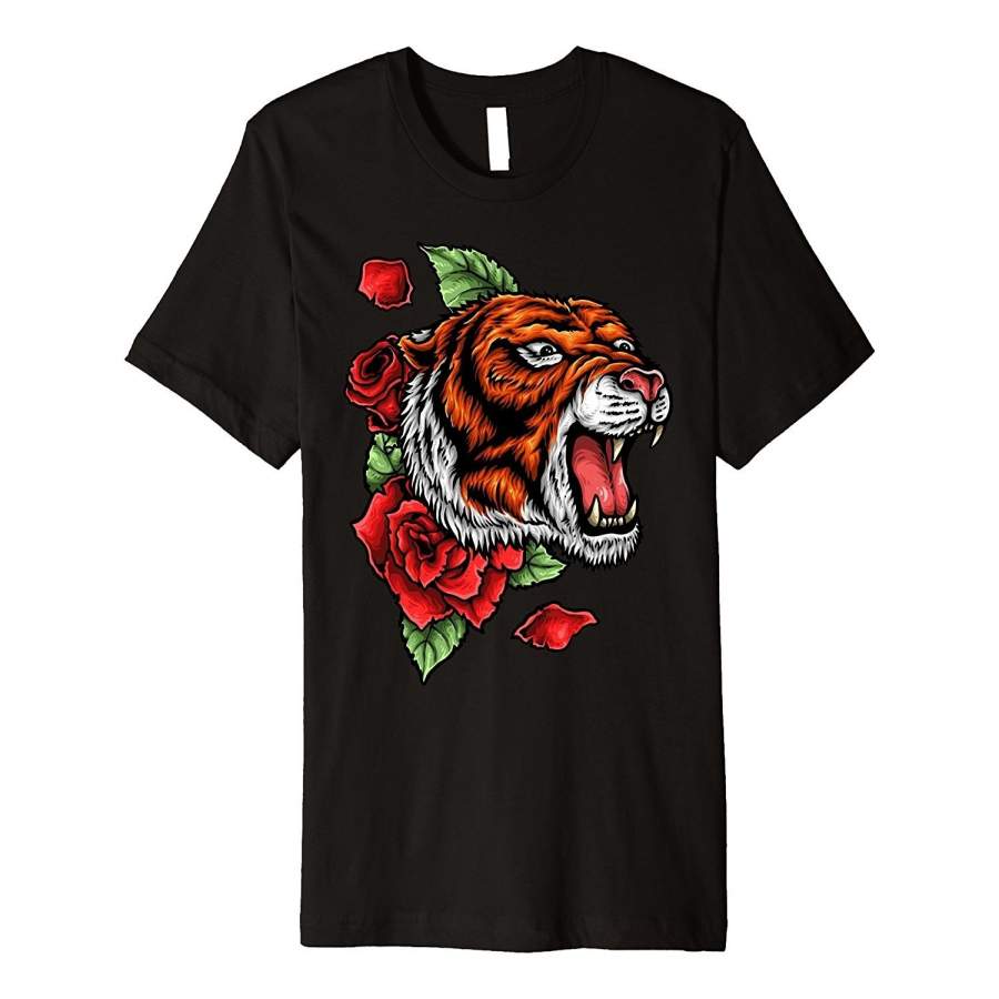 Tiger Fury Roses Tattoo T-Shirt