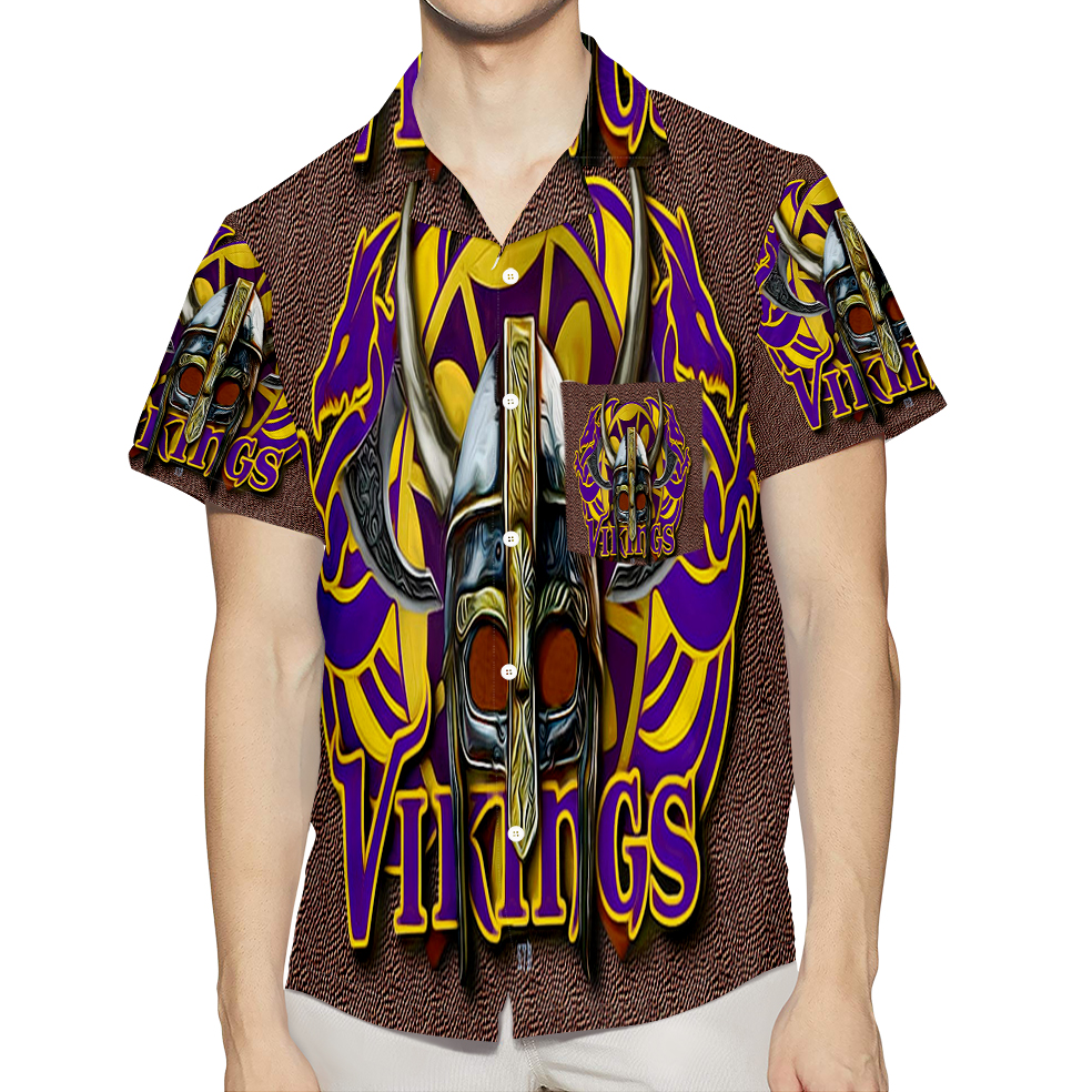 Minnesota Vikings Emblem V4 3D All Over Print Summer Beach Hawaiian Shirt With Pocket