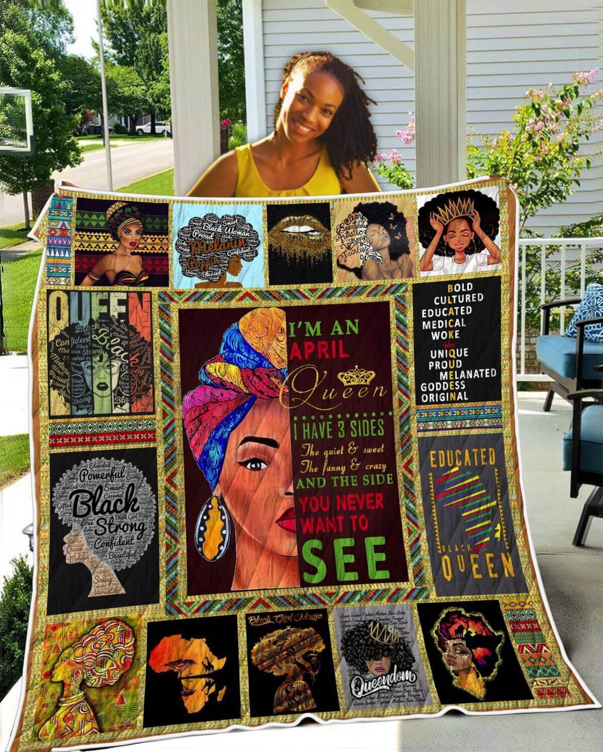 African American Quilt Designs I’m An April Queen Pretty Afro American Girl Afrocentric Themed Gift Idea WBG1495