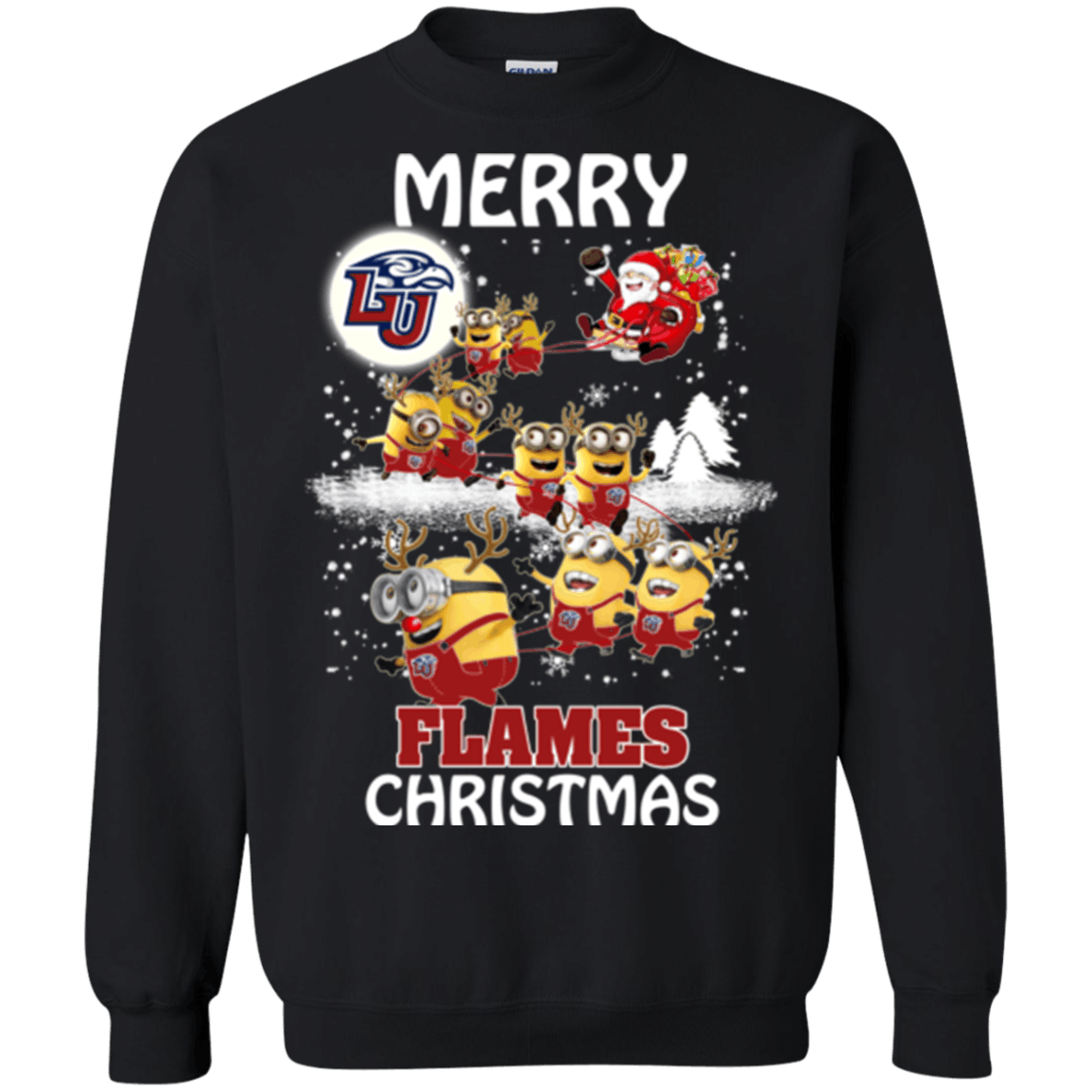 Outstanding Liberty Flames Minion Ugly Christmas Sweaters Santa Claus With Sleigh Hoodies Sweatshirts