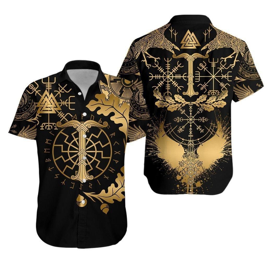 Viking Valknut Vegvisir With Irminsul Aloha Hawaiian Shirt Colorful Short Sleeve Summer Beach Casual Shirt For Men And Women