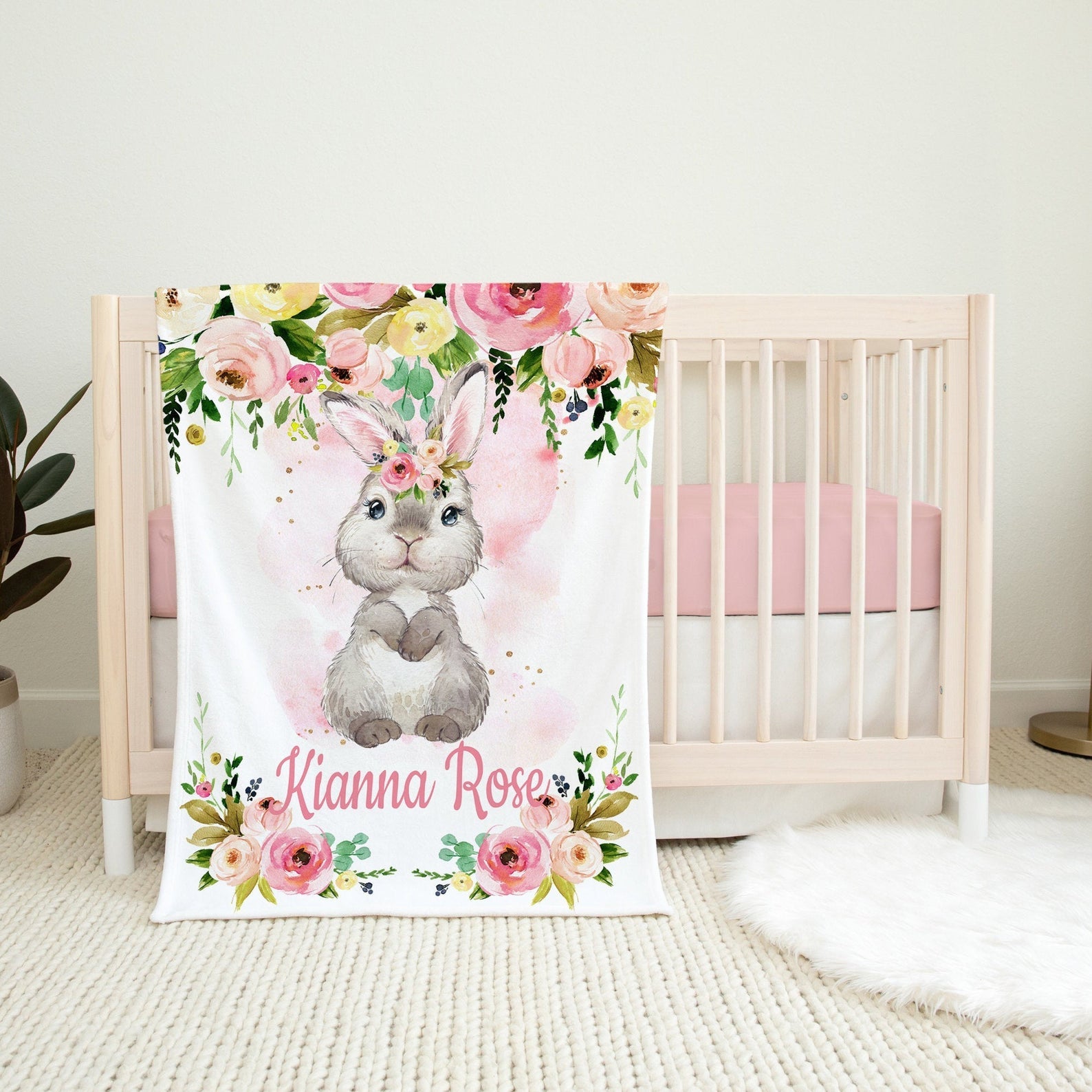 Bunny Rabbit Baby Blanket, Personalized Baby Blanket Gift,Baby Shower Gift