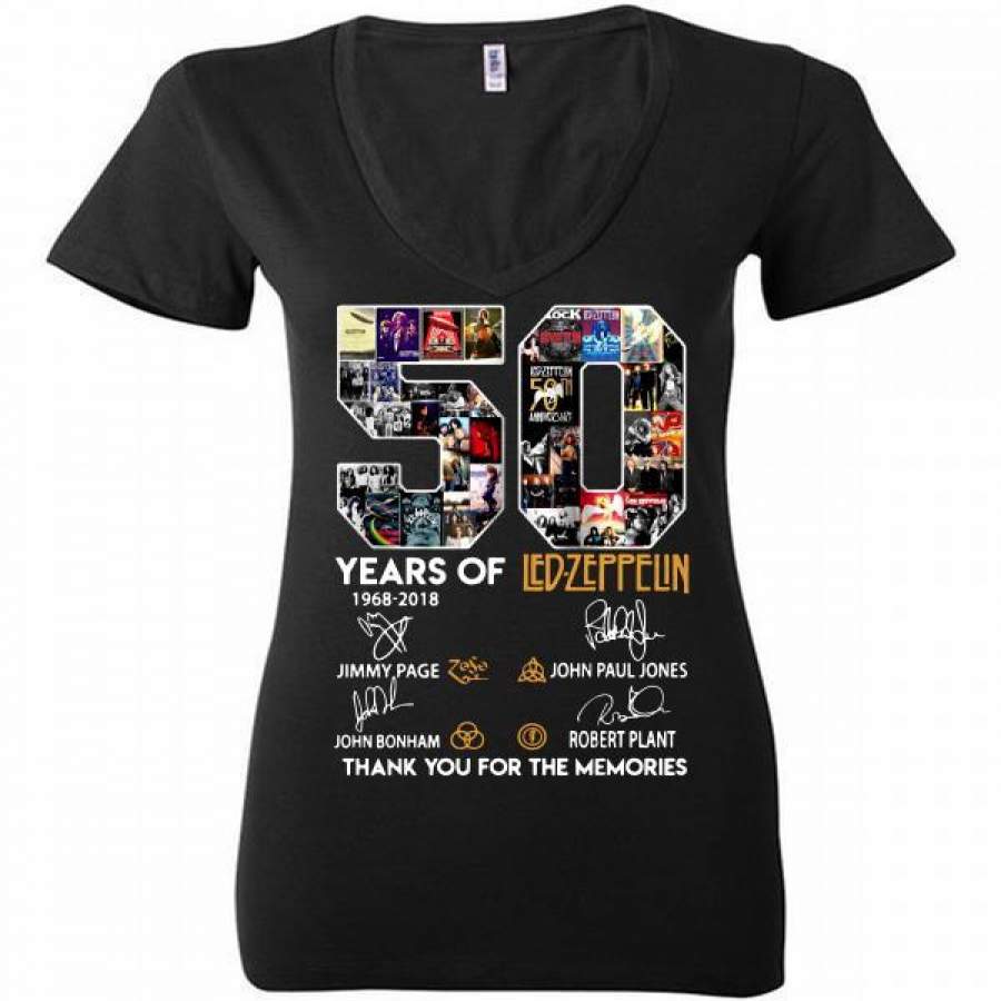 50 Years Of Led Zeppelin Thank You For The Memories signature Ladies Deep V-Neck